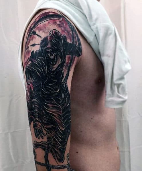 Cool Grim Reaper Men's Tattoos Half Sleeve