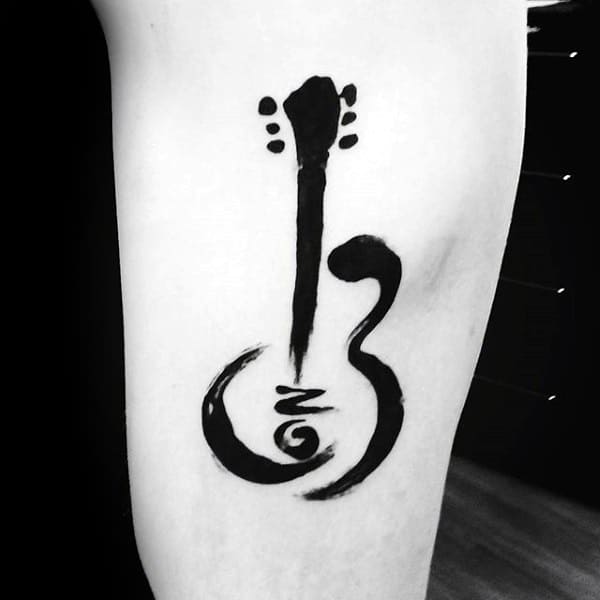 Cool Guitar Brush Stroke Small Mens Tattoo Ideas