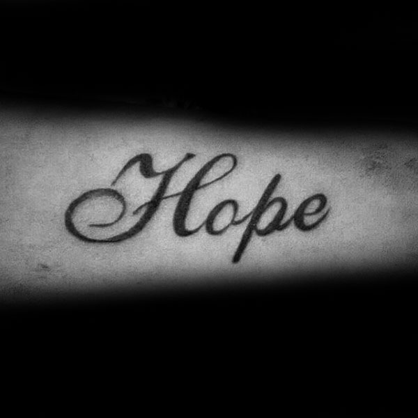 Cool Guys Black Ink Hope Word Tattoo Design
