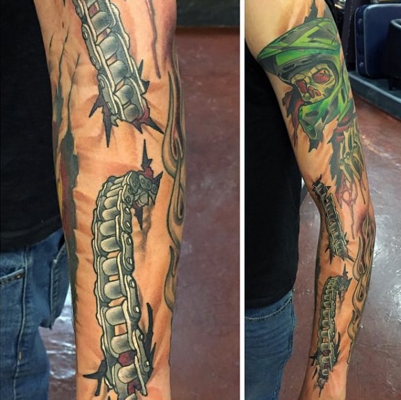 Cool Guys Chain Motocross Tattoo Designs Sleeve