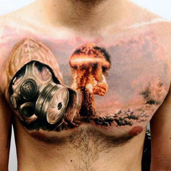 Cool Guys Chest Atomic Bomb Tattoos With 3d Design