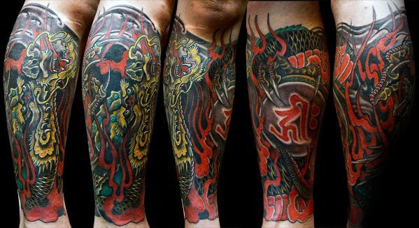 Cool Guys Dragon Leg Sleeve Tattoo Ideas