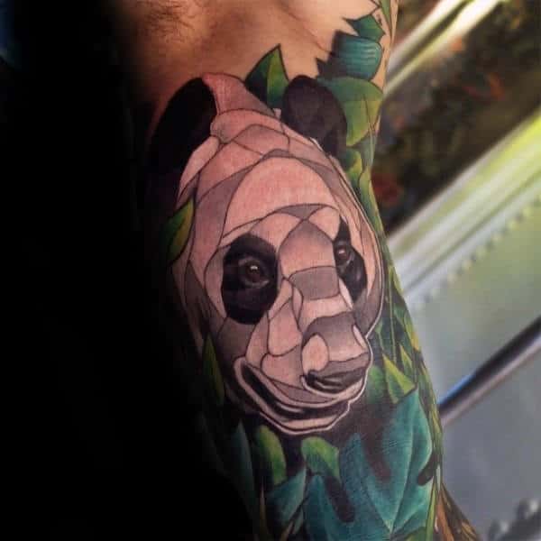 Cool Guys Panda Bear Half Sleeve White And Green Ink Tattoo