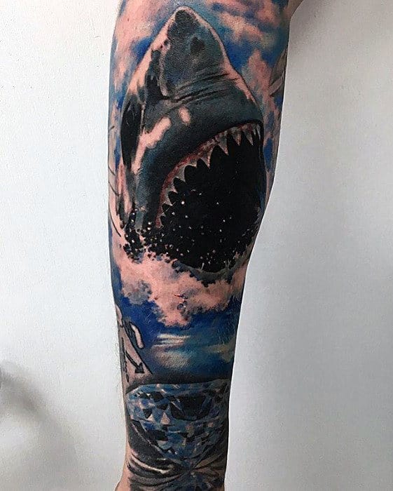 Cool Guys Shark Jaw Sleeve Tattoo Ideas