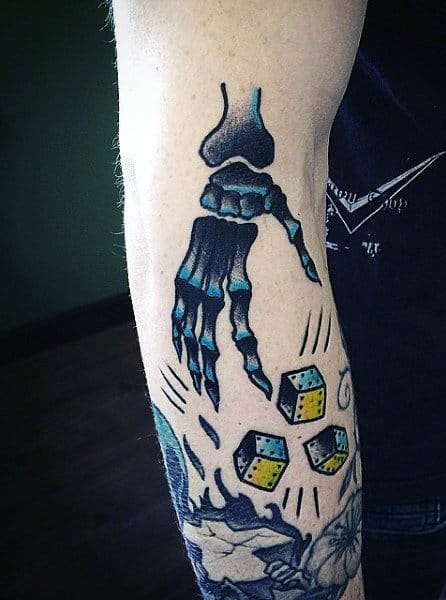 Cool Guys Skeleton Hand Rolling Dice Arm Tattoo