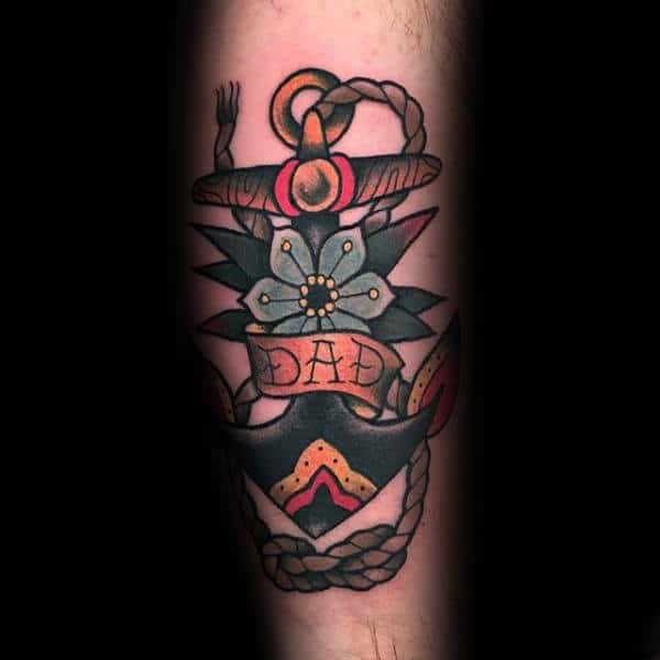 Cool Guys Traditional Anchor Dad Memorial Arm Tattoos