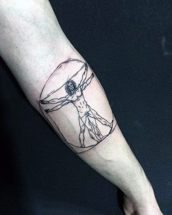 Cool Guys Vitruvian Man Inner Forearm Tattoo Ideas