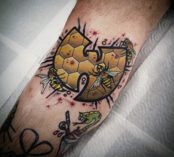 Cool Guys Wu Tang Tattoo Designs On Leg Calf
