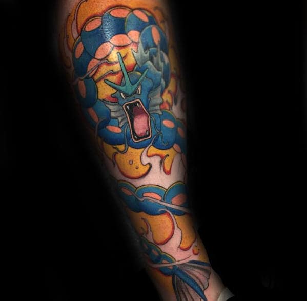 Cool Gyarados Themed Mens Leg Tattoo Ideas