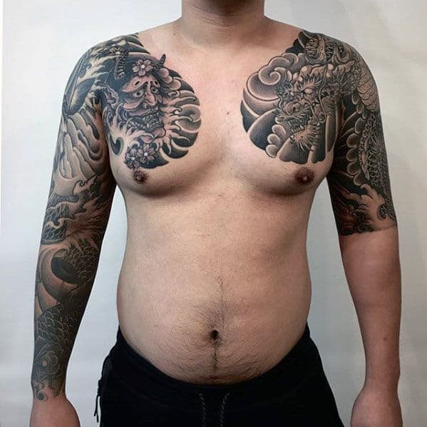 Cool Half Sleeve Dragon Guys Japanese Tattoo Inspiration