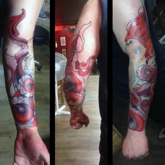 Cool Half Sleeve Male Squid Tentacles Tattoos