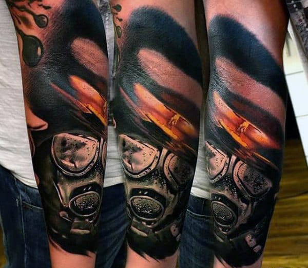 Cool Half Sleeve Mens Tattoo Of Gas Mask
