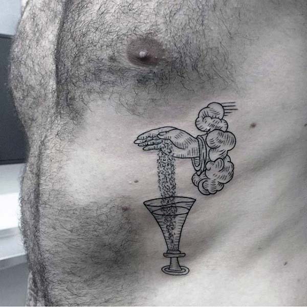 Cool Hand With Glass Woodcut Mens Rib Cage Side Tattoos