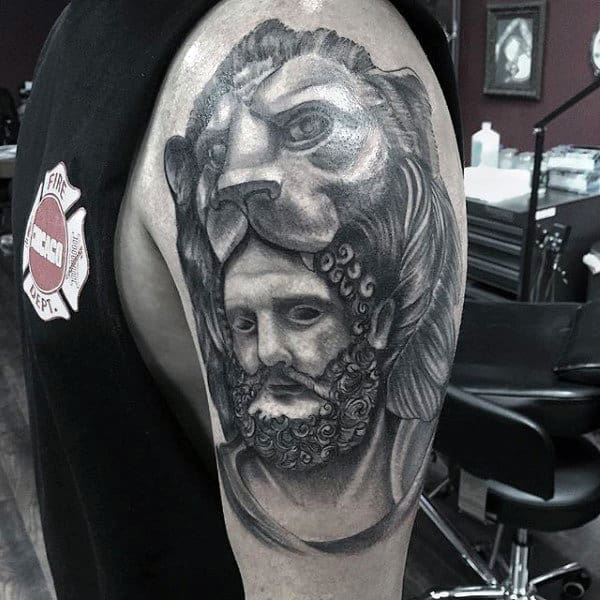 Cool Hercules With Lionskin Mens Upper Arm Tattoos