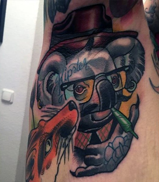 Cool Hipster And Dog Tattoo Male Armpits