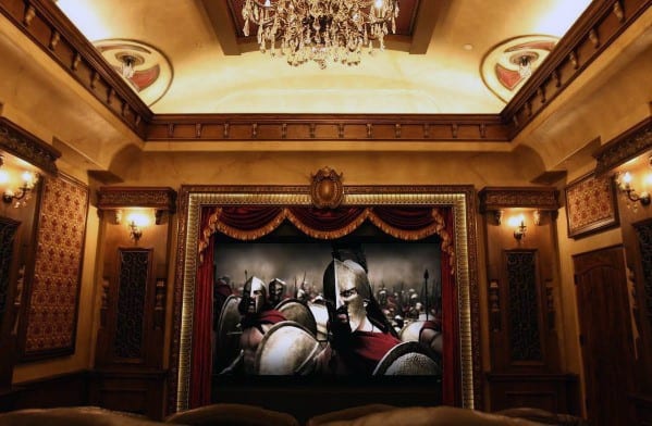 chandelier lighting in large home theater