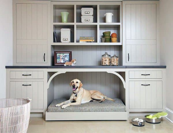 cool built-in cabinet dog house with dog bed 