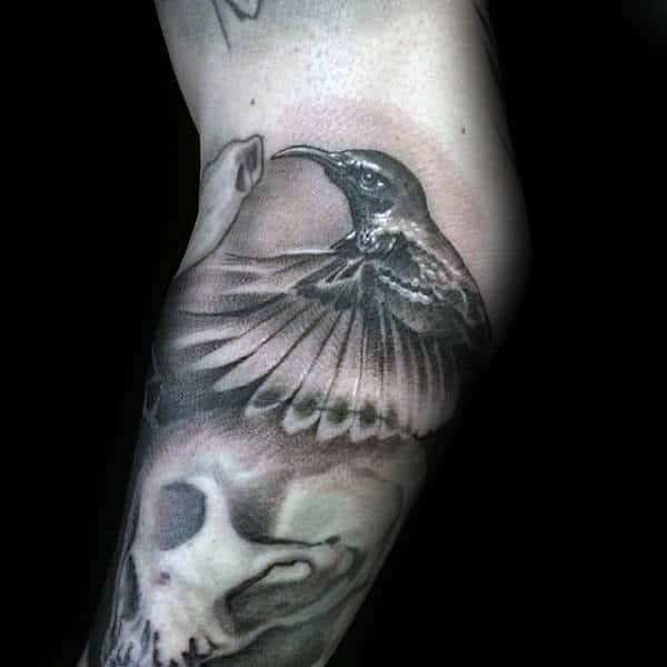 Cool Hummingbird Skull Mens Arm Tattoo Inspiration