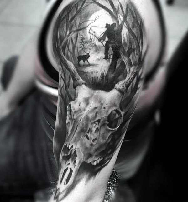 Cool Hunting Deer Skull Tattoos For Guys On Arm