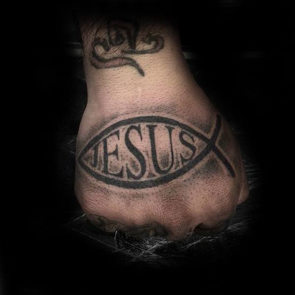 Cool Ichthus Jesus Hand Tattoo Design Ideas For Male