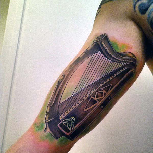 Cool Irish Harp Mens Inner Arm Tattoos