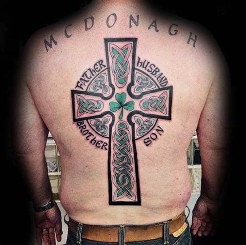 Cool Irish Ross With Green Design Guys Back Tattoo