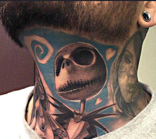 Cool Jack Skellington Mens Night Before Christmas Neck Tattoo