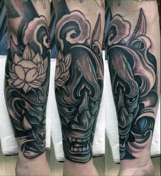 Cool Japanese Mask Forearm Sleeve Tattoo Ideas For Guys