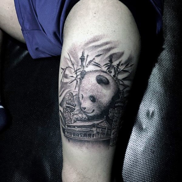Cool Japanese Panda Thigh Tattoos For Guys