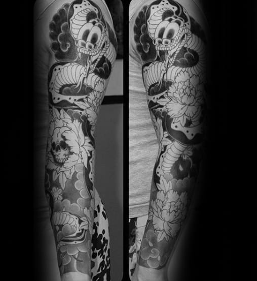 Cool Japanese Snake Tattoo Design Ideas For Male Full Arm Sleeve