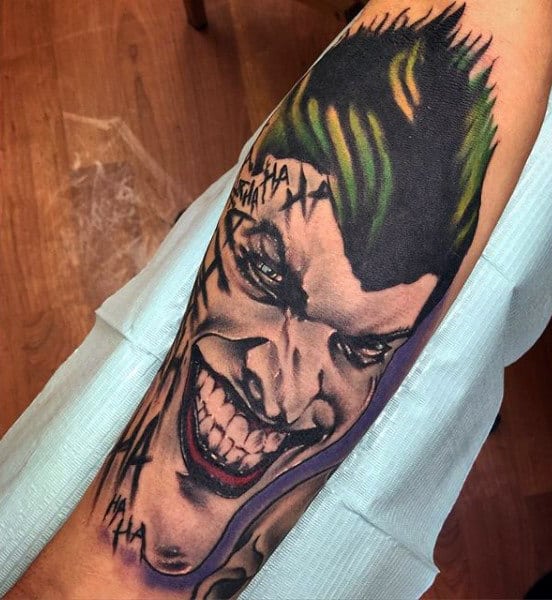 Cool Joker Batman Inner Forearm Tattoo On Man