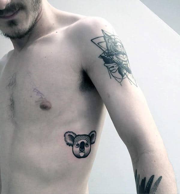 Cool Koala Head Mens Rib Cage Side Tattoos