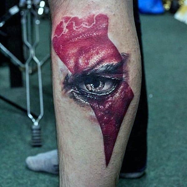 Cool Kratos Eye Mens Leg Tattoo