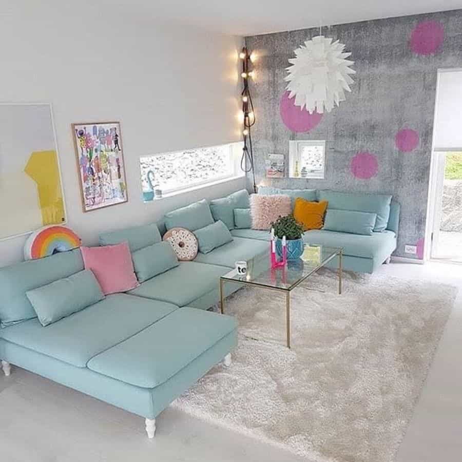 cool colorful large living room blue sofa