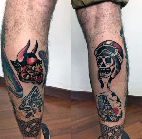 Cool Leg Calf Guys Traditional Devil Tattoos