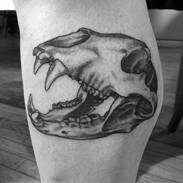 Cool Leg Calf Male Bear Skull Tattoo