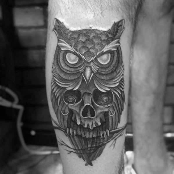 Cool Leg Male Owl Skull Tattoo Designs