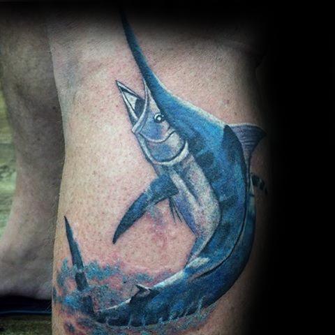 Cool Leg Marlin Tattoo Design Ideas For Male