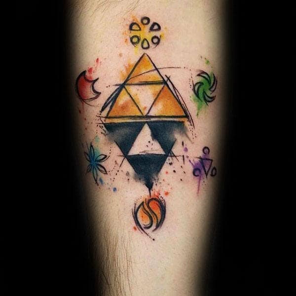 Cool Legend Of Zelda Symbols Mens Watercolor Triforce Inner Forearm Tattoo