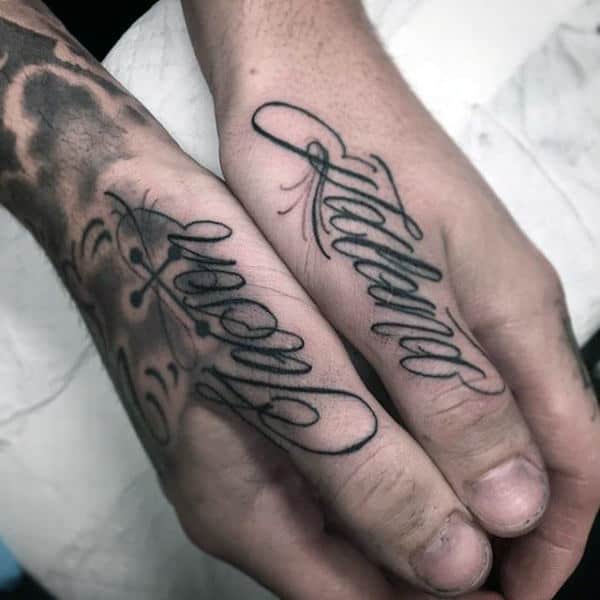 Cool Lettering Decorative Words Thumb Tattoos For Men