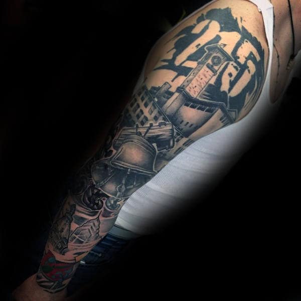 Cool Liberty Bell Philadelphia Themed Male Sleeve Tattoos