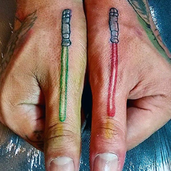 Cool Lightsaber Finger Tattoos For Men