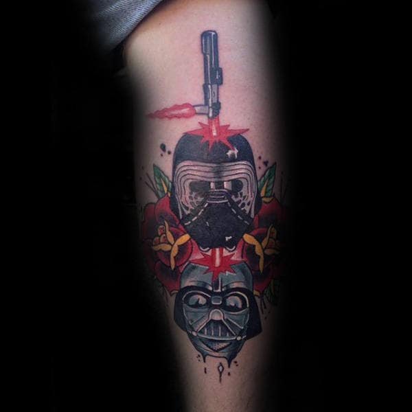 Cool Lightsaber Leg Tattoo On Man