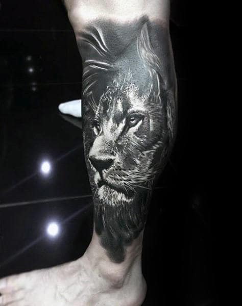 Cool Lion Leg Sleeve Tattoos For Males