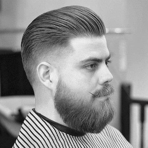 Cool Low Fade Mens Slicked Back Hair With Beard