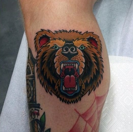 cool-lower-leg-male-bear-traditional-tattoo-ideas
