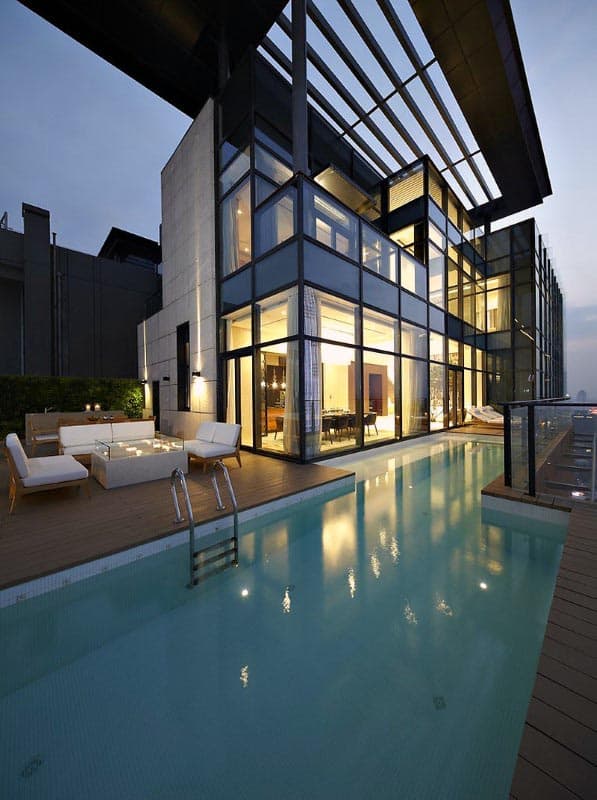 Cool Luxury Modern Home Swimming Pool With Terrace Roof Top Cover