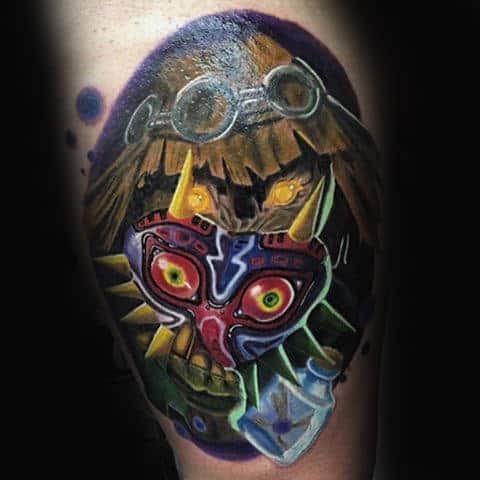 Cool Majoras Mask Mens Zelda Themed Thigh Tattoos