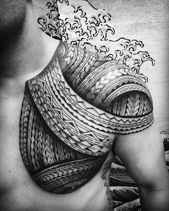 Cool Male 3d Shoulder And Chest Awesome Tribal Tattoo Designs