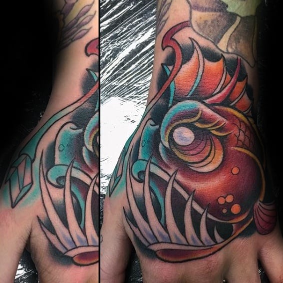 Cool Male Angler Fish Tattoo Designs Hands